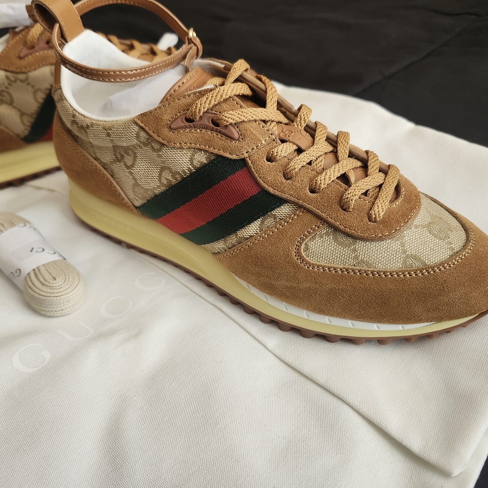 Sz 10 EURO 41 Gucci Womens Beige&Green Sneaker w/ankle strap,never worn, No Box.